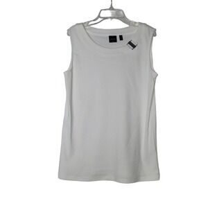 Rafaella Women's M White Tank with‎ Metal Silver Accent Career Office Minimalist